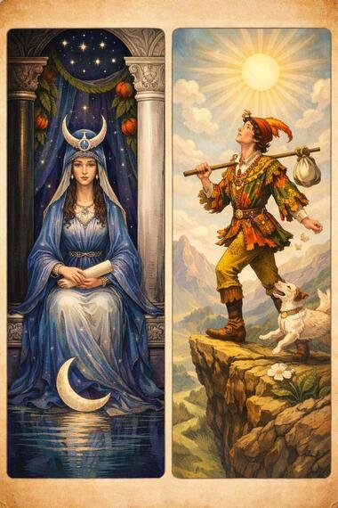 Combinaciones de Tarot: Guía para entender a La Sacerdotisa y El Loco