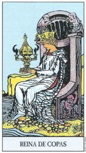 Carta de la Reina de Copas del Tarot Rider